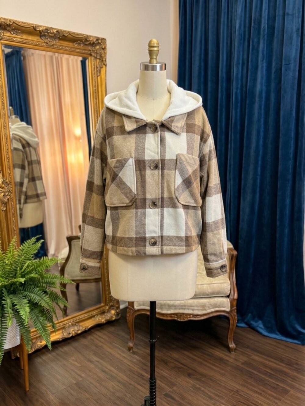 Ashley by 26 International Plaid Hooded Shacket Jacket Size S